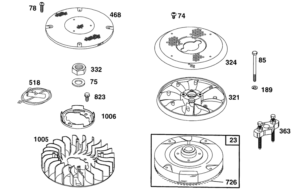 Flywheel, Screens Diagram and Parts List for 402417-0640-XX  Briggs and Stratton Engine